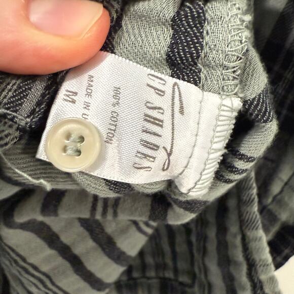 CP Shades Shirt Button Down 100% Cotton Blue Green Medium Lagenlook - Picture 9 of 10